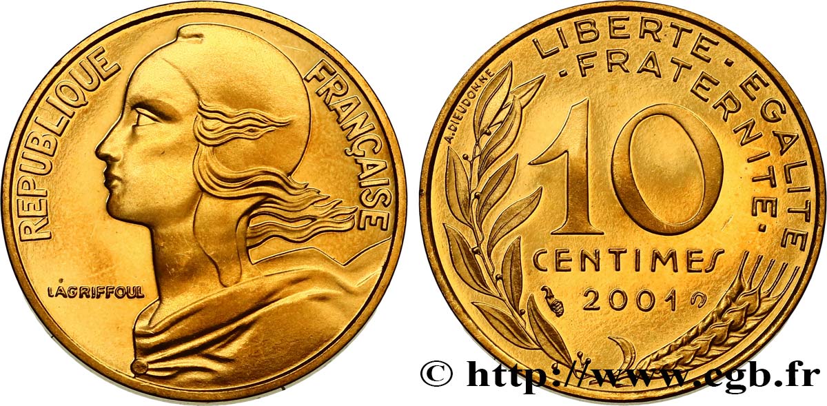 10 centimes Marianne, BE (Belle Épreuve) 2001 Pessac F.144/45 var. MS 