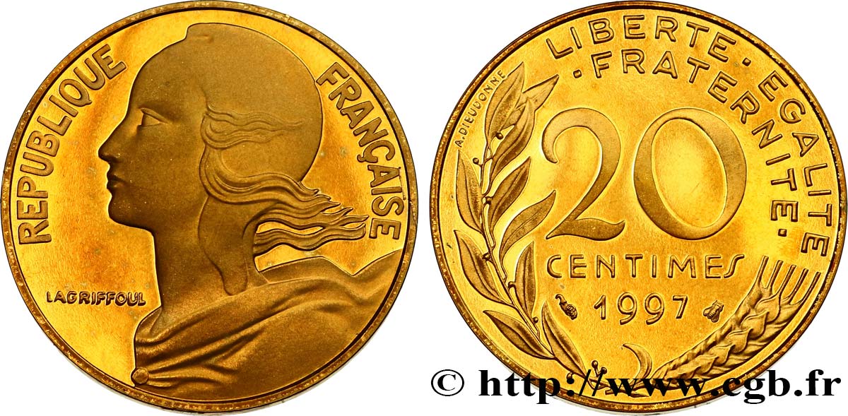 20 centimes Marianne, BE (Belle Épreuve) 1997 Pessac F.156/41 var. MS 