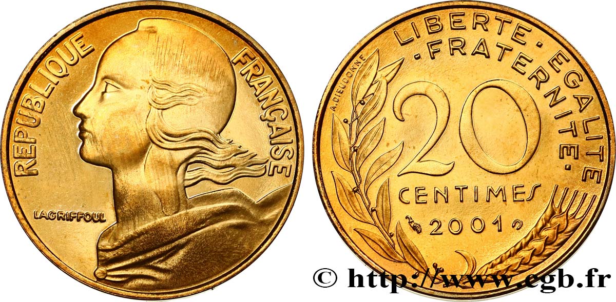 20 centimes Marianne, BE (Belle Épreuve) 2001 Pessac F.156/46 var. MS 