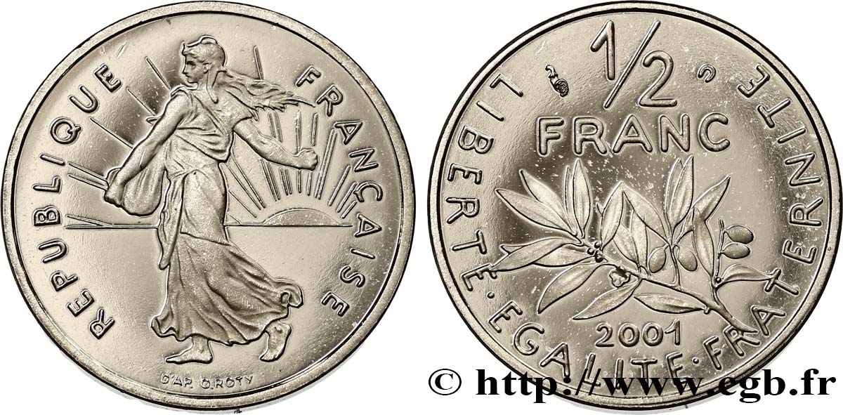 1/2 franc Semeuse, BE (Belle Épreuve) 2001 Pessac F.198/44 var. FDC 