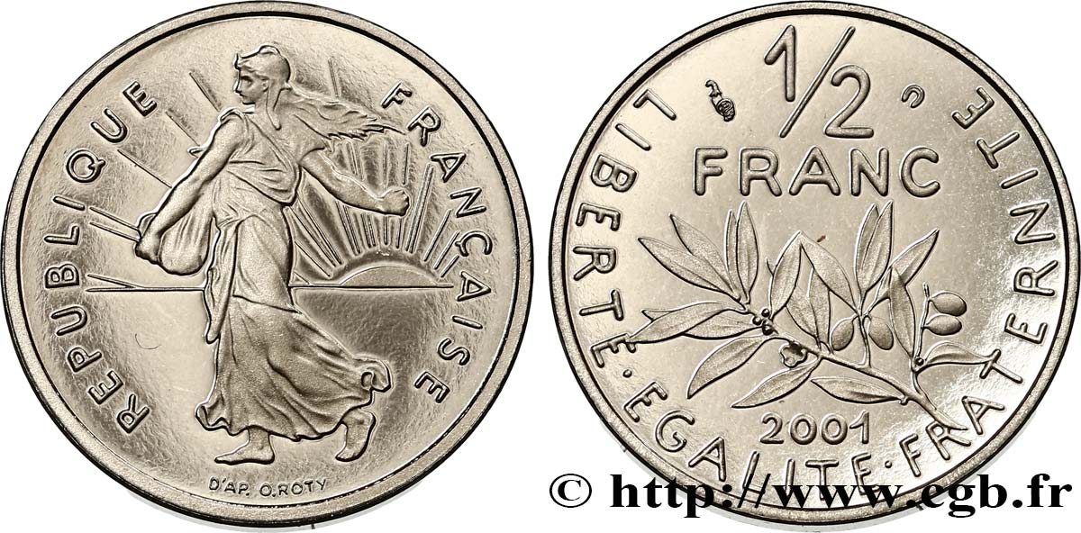 1/2 franc Semeuse, BE (Belle Épreuve) 2001 Pessac F.198/44 var. ST 