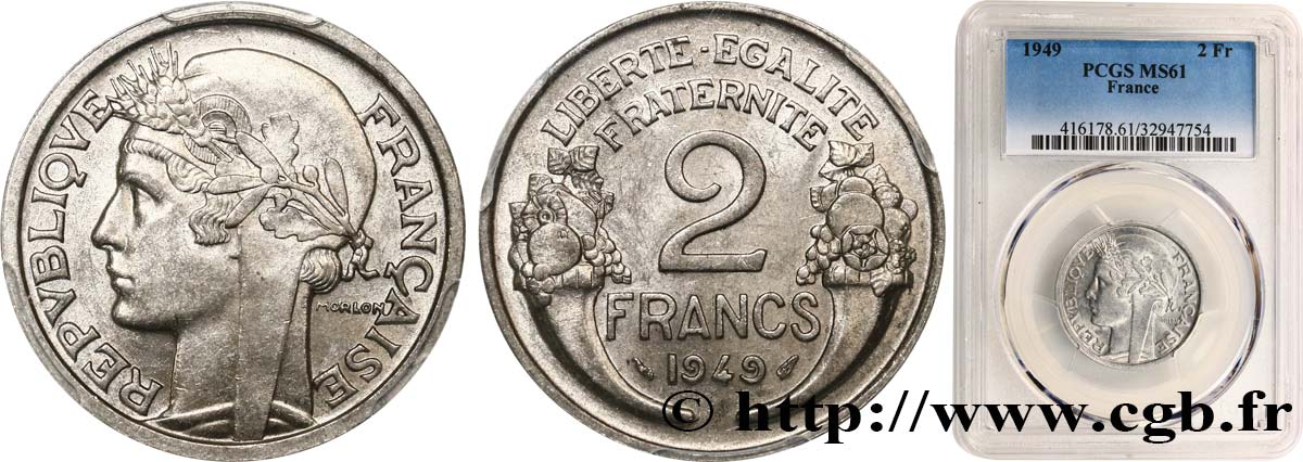 2 francs Morlon, aluminium 1949  F.269/14 MS61 PCGS
