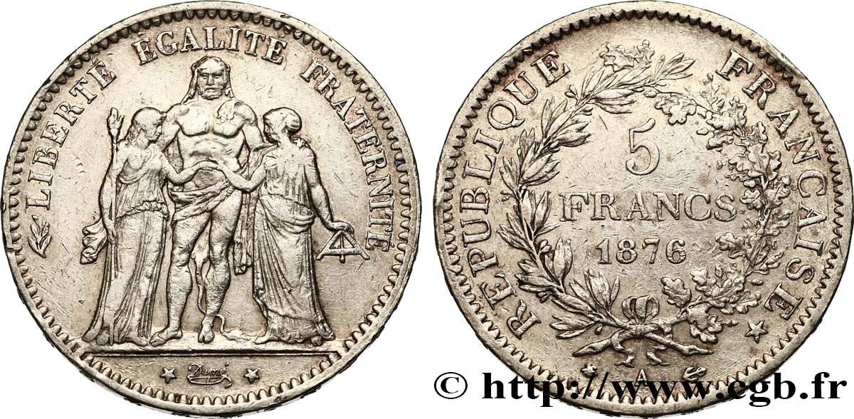 5 francs Hercule 1876 Paris F.334/17 MB35 