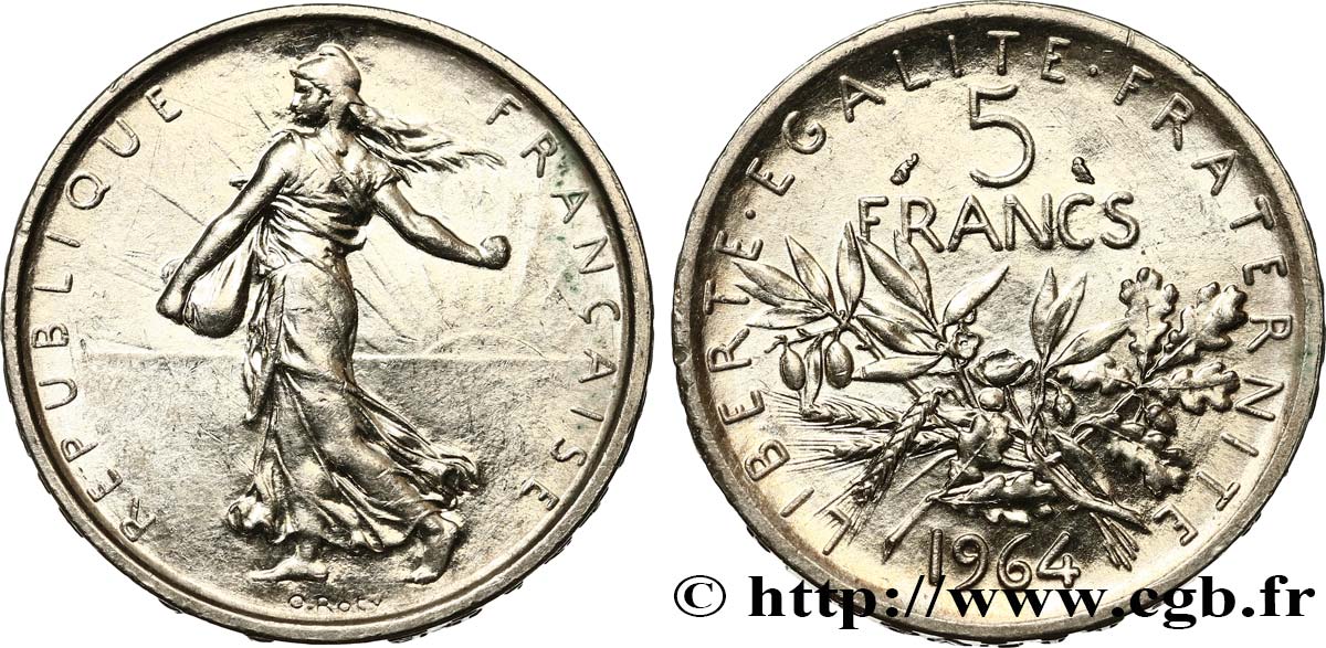 5 francs Semeuse, argent 1964 Paris F.340/8 AU 