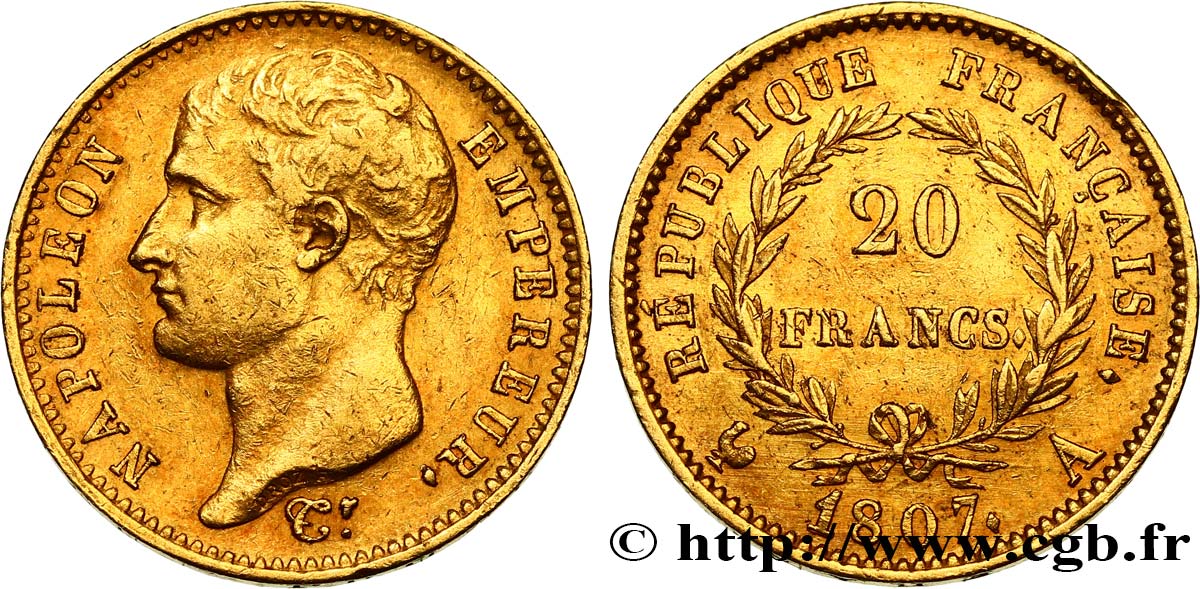 20 francs or Napoléon tête nue, type transitoire 1807 Paris F.514/1 BB45 