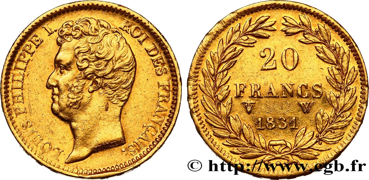 20 francs or Louis-Philippe, Tiolier, tranche inscrite en relief 1831 Lille F.525/5 AU 