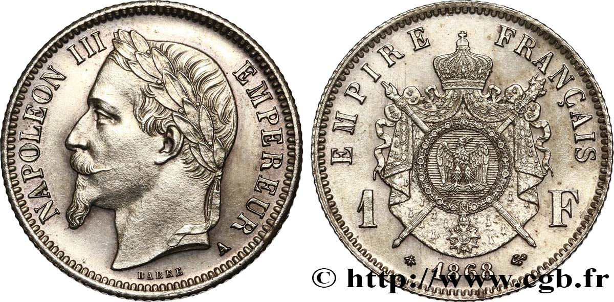 1 franc Napoléon III, tête laurée 1868 Paris F.215/10 fST63 