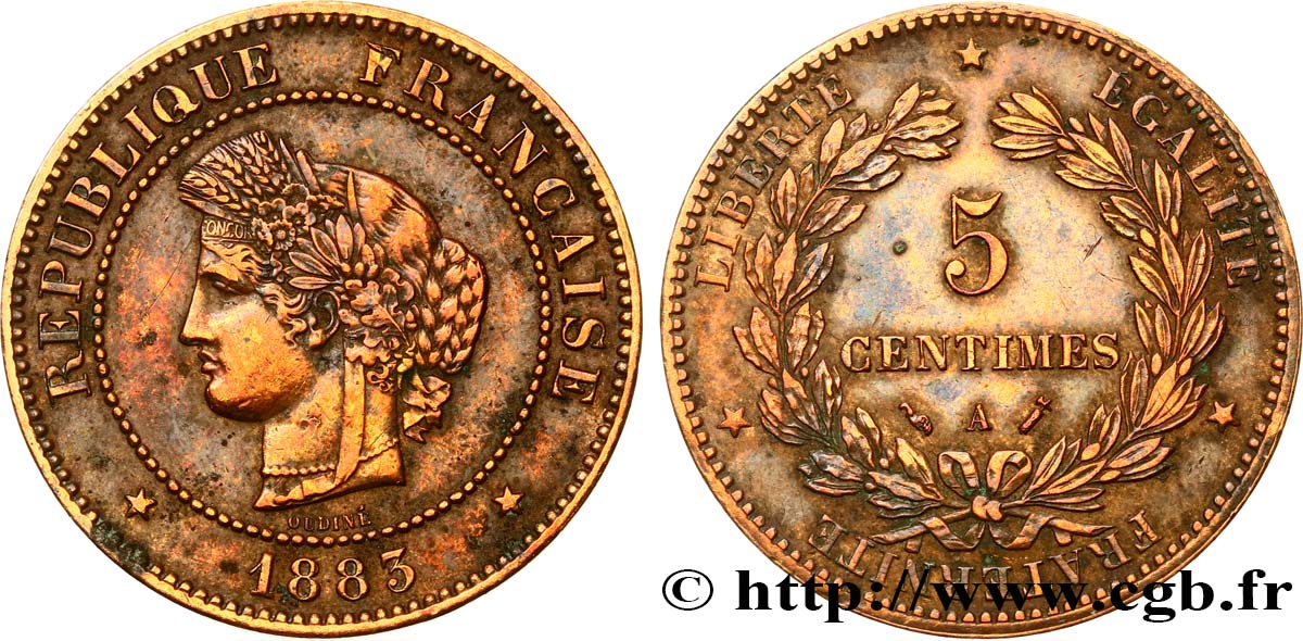 5 centimes Cérès 1883 Paris F.118/25 XF 