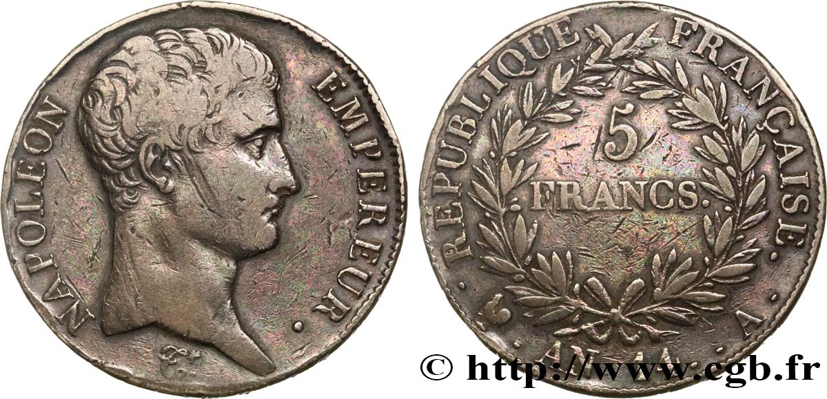 5 francs Napoléon Empereur, Calendrier révolutionnaire 1805 Paris F.303/19 VF35 