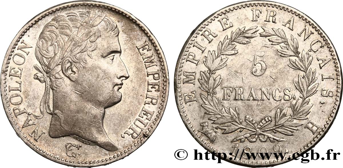 5 francs Napoléon Empereur, Empire français 1809 Rouen F.307/2 BB48 