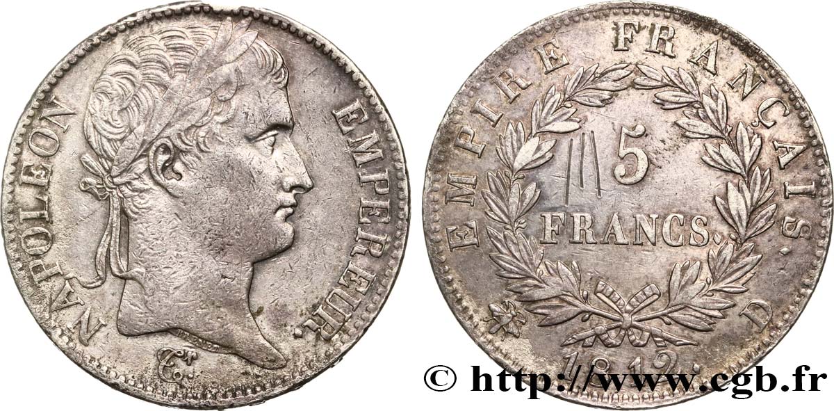 5 francs Napoléon Empereur, Empire français 1812 Lyon F.307/44 SS 