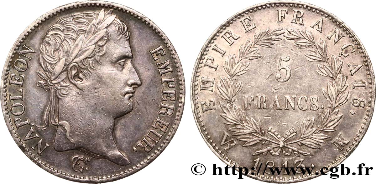 5 francs Napoléon Empereur, Empire français 1813 Marseille F.307/69 AU50 