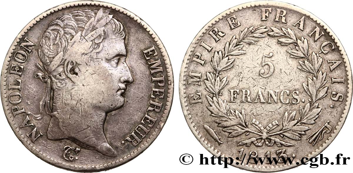 5 francs Napoléon Empereur, Empire français 1813 Utrecht F.307/74 TB35 