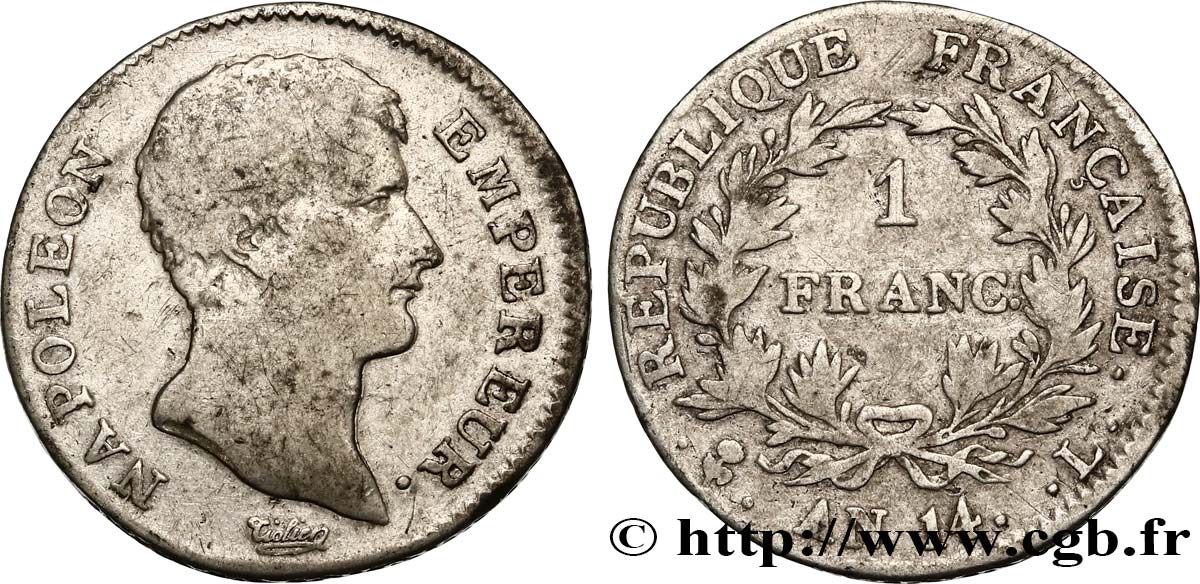 1 franc Napoléon Empereur, Calendrier révolutionnaire 1805 Bayonne F.201/35 TB25 