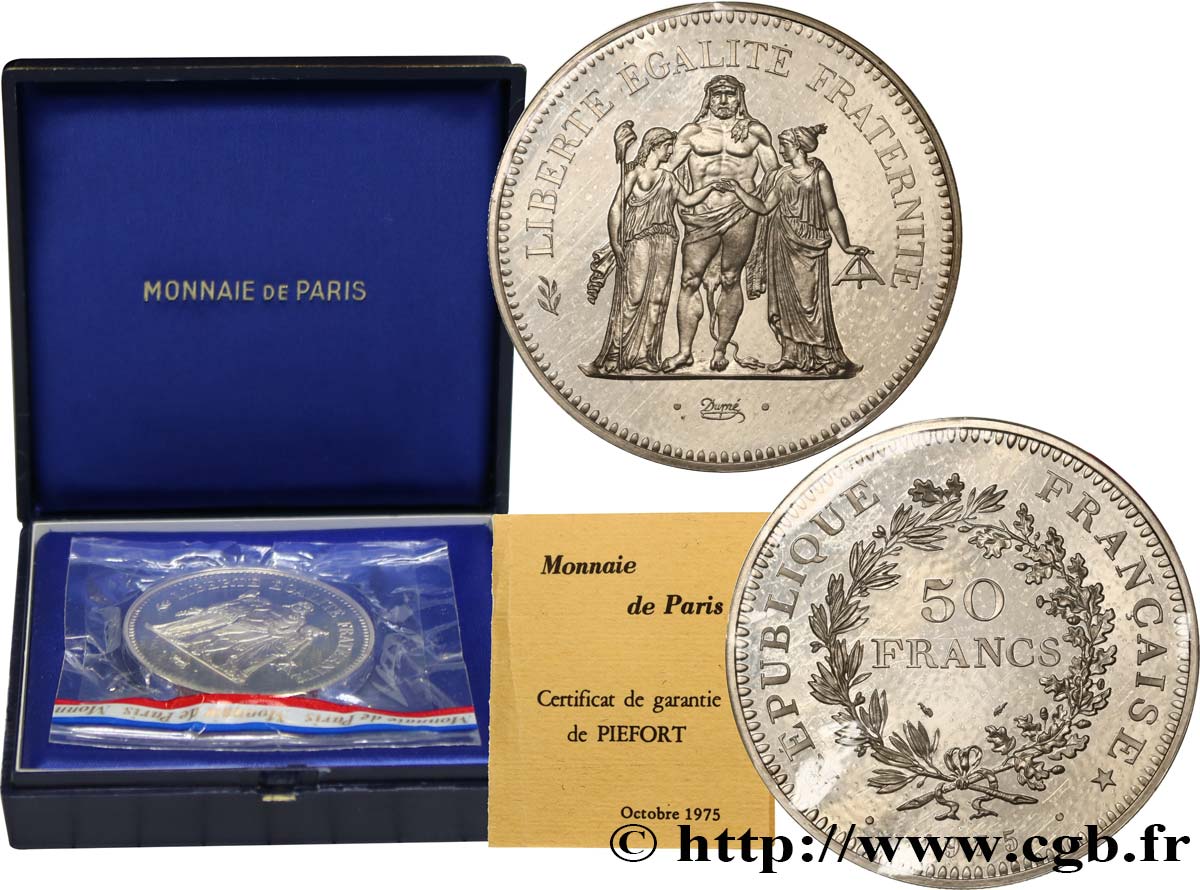 Piéfort argent de 50 francs Hercule  1975  F.427/3P MS 