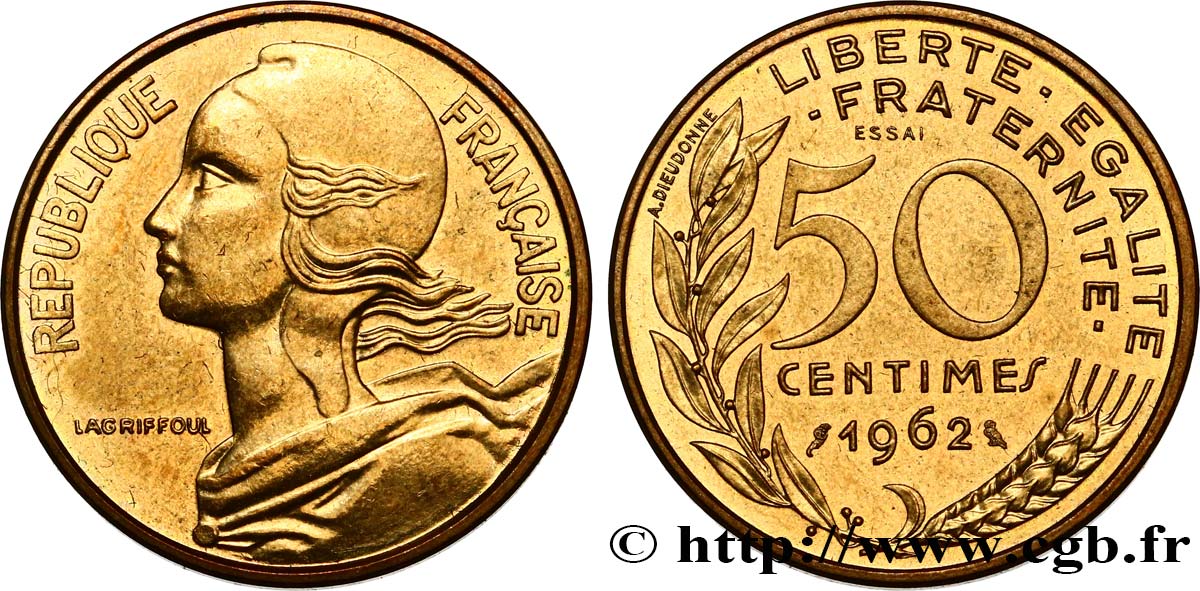 Essai de 50 centimes Marianne 1962 Paris F.197/1 MS62 