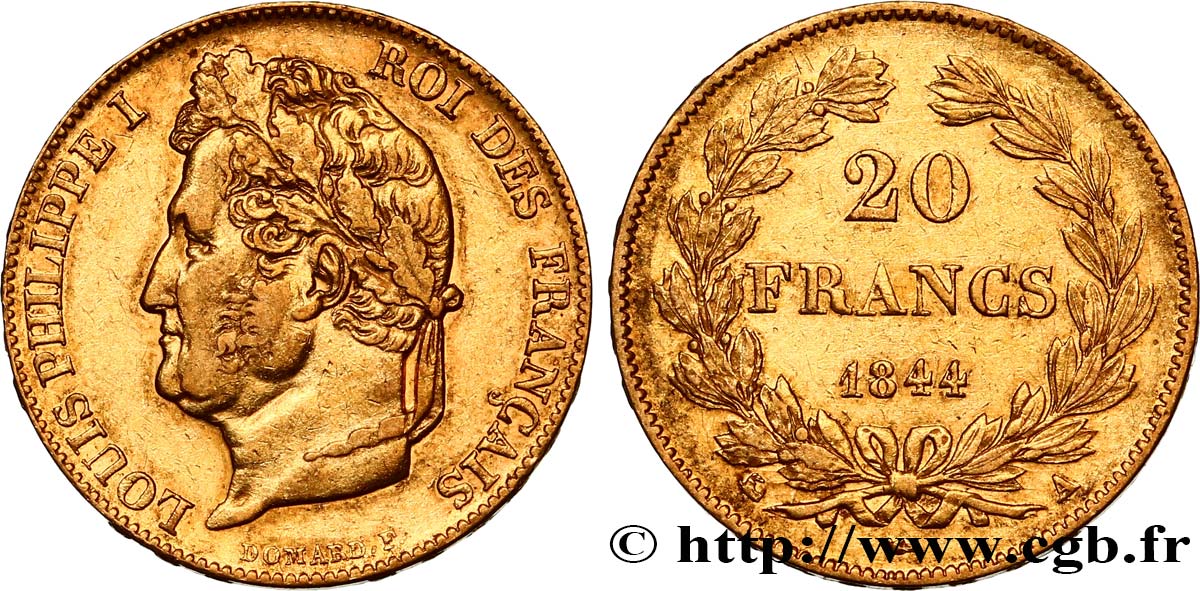 20 francs or Louis-Philippe, Domard 1844 Paris F.527/31 XF45 