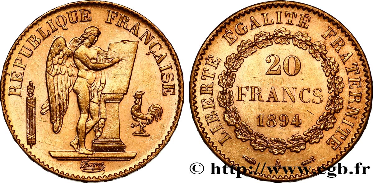 20 francs or Génie, Troisième République 1894 Paris F.533/18 SUP60 