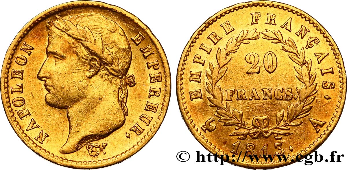 20 francs or Napoléon tête laurée, Empire français 1813 Paris F.516/30 MBC48 