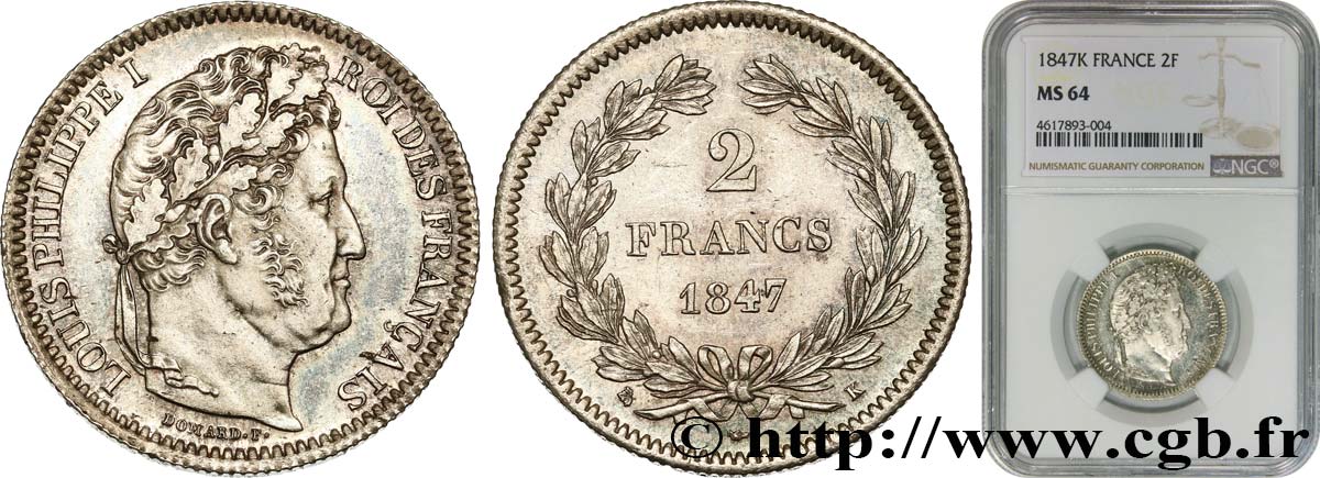 2 francs Louis-Philippe 1847 Bordeaux F.260/114 SC64 NGC