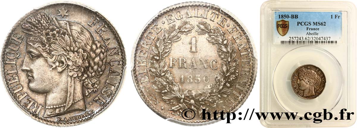 1 franc Cérès, IIe République 1850 Strasbourg F.211/6 VZ62 PCGS