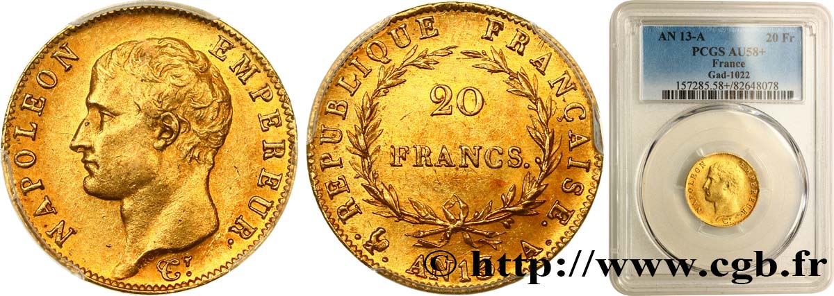 20 francs or Napoléon tête nue, Calendrier révolutionnaire 1805 Paris F.512/1 EBC58 PCGS