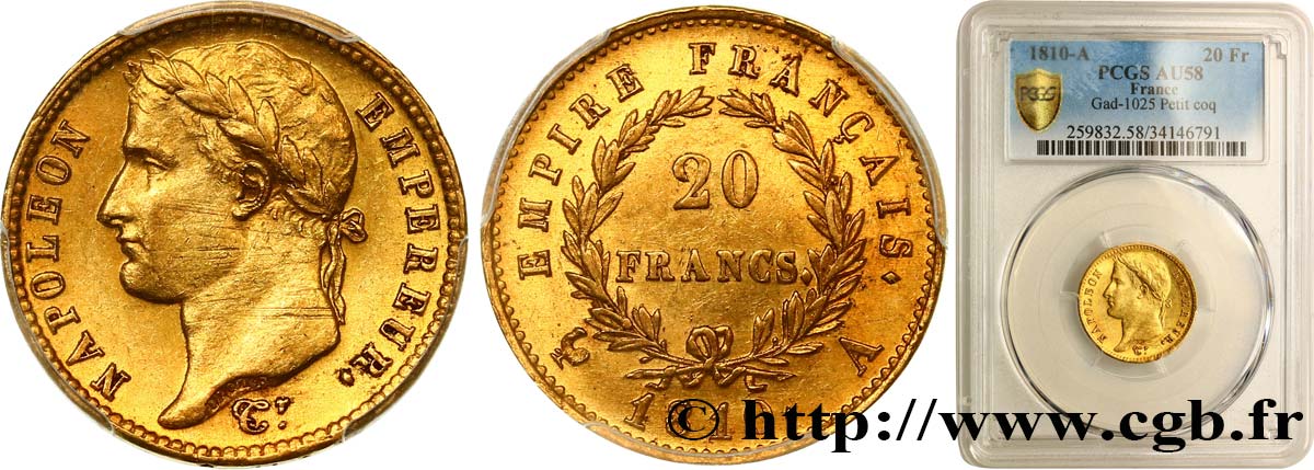 20 francs or Napoléon tête laurée, Empire français 1810 Paris F.516/9 EBC58 PCGS