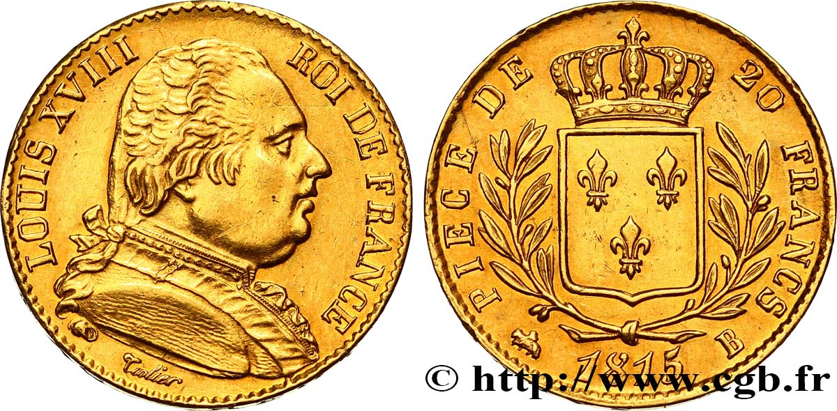 20 francs or Louis XVIII, buste habillé 1815 Rouen F.517/11 VZ 