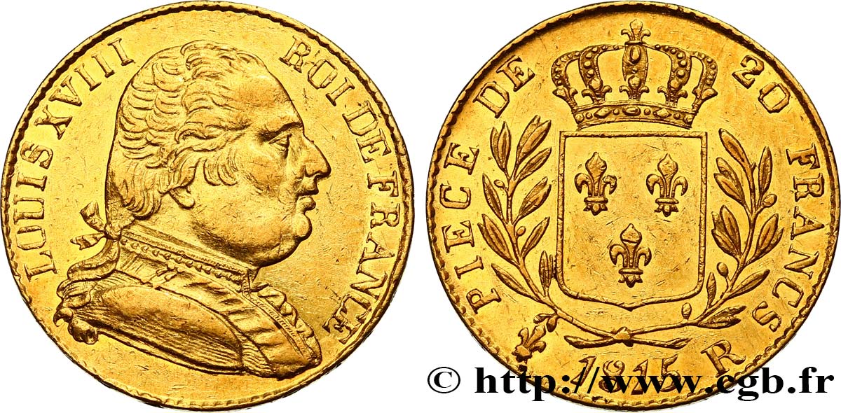 20 francs or Louis XVIII, buste habillé 1815 Londres F.518/1 AU53 