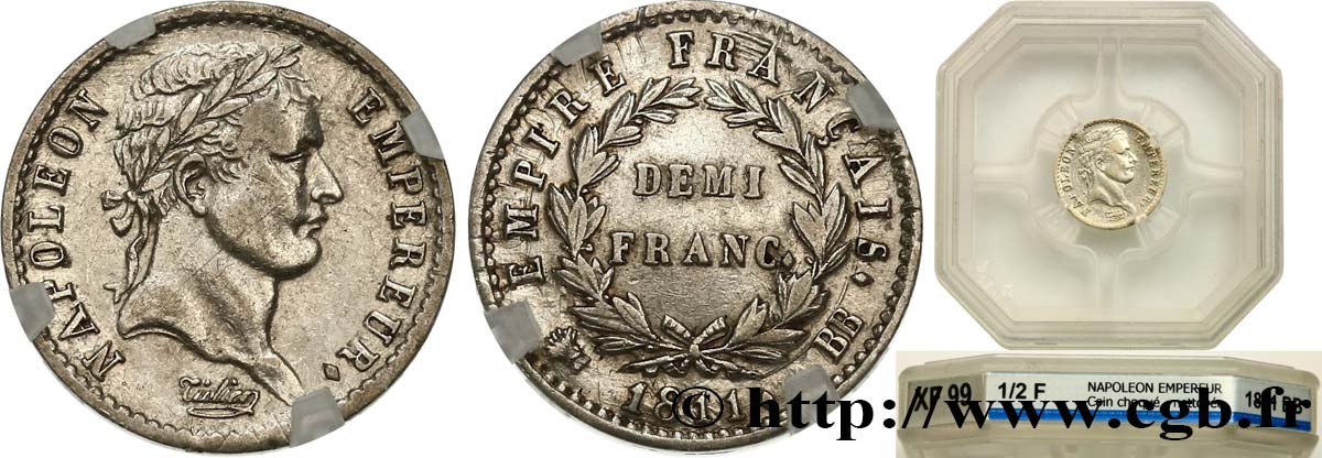 Demi-franc Napoléon Ier tête laurée, Empire français 1811 Strasbourg F.178/23 XF GENI