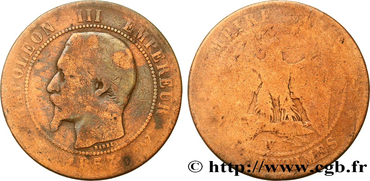 Dix centimes Napoléon III, tête nue 1857 Lille F.133/46 B 