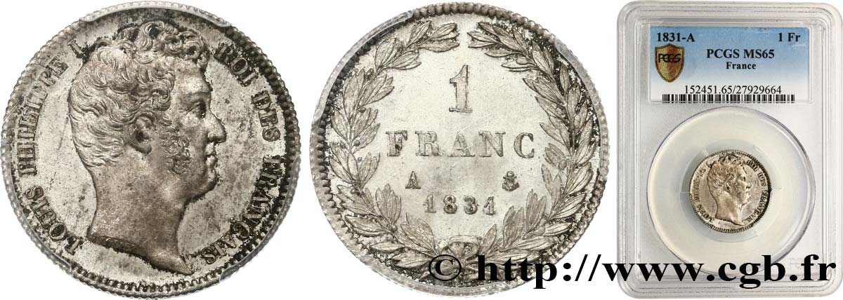 1 franc Louis-Philippe, tête nue 1831 Paris F.209/1 MS65 PCGS