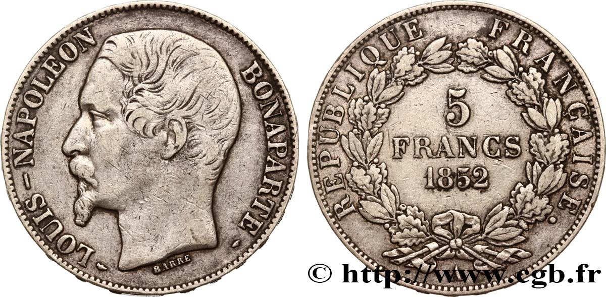 5 francs Louis-Napoléon, 1er type 1852 Paris F.329/1 XF40 