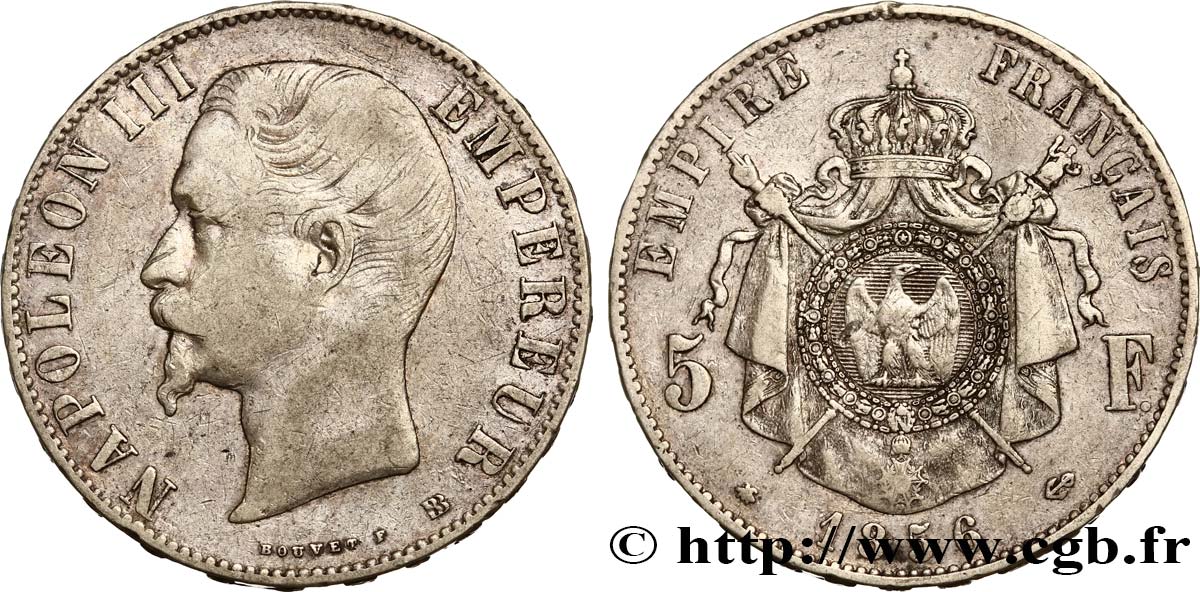 5 francs Napoléon III, tête nue 1856 Strasbourg F.330/8 TB35 