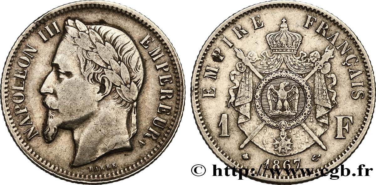 1 franc Napoléon III, tête laurée 1867 Paris F.215/6 fmd_459922