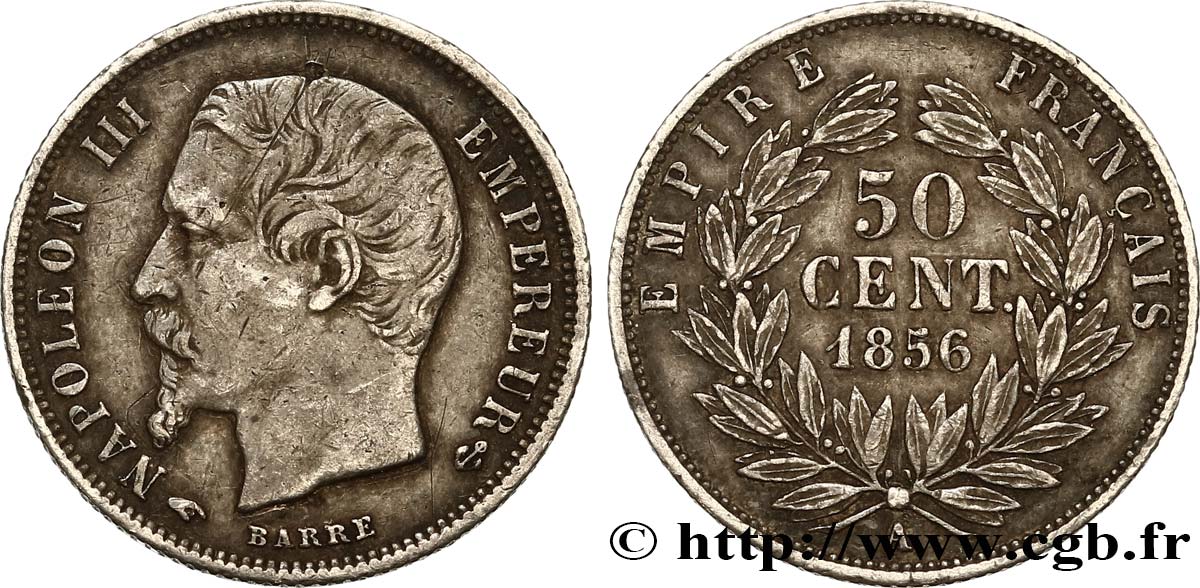 50 centimes Napoléon III, tête nue 1856 Paris F.187/4 MBC45 
