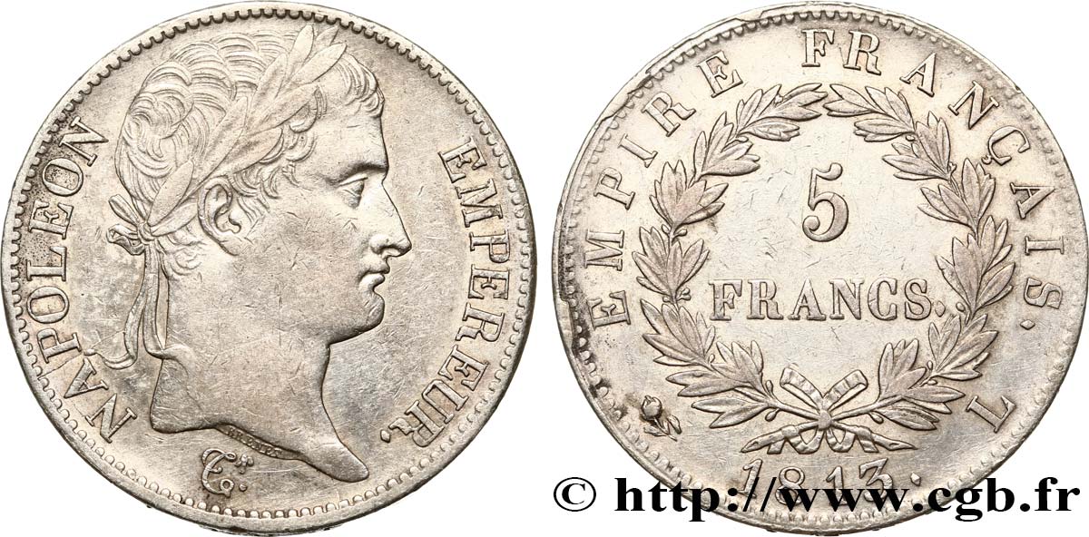 5 francs Napoléon Empereur, Empire français 1813 Bayonne F.307/67 XF48 