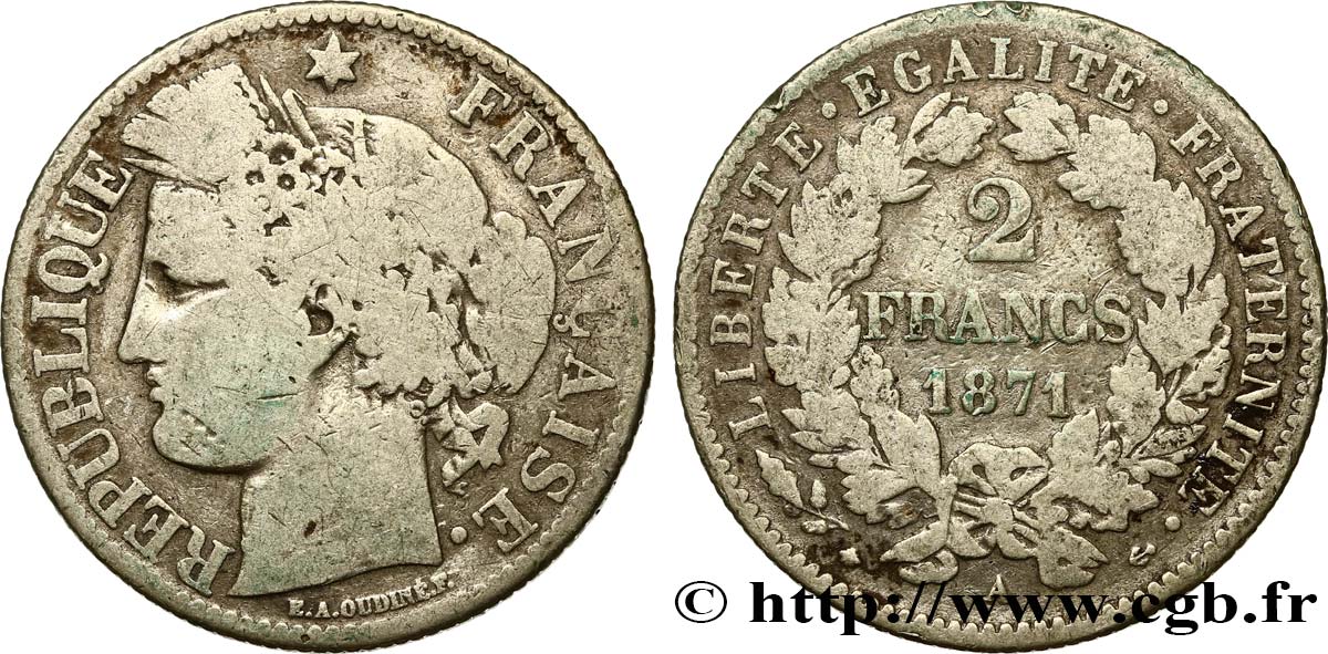 2 francs Cérès, avec légende 1871 Paris F.265/4 B12 