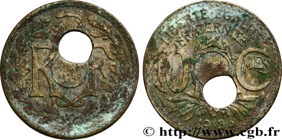 10 centimes Lindauer, perforation décentrée 1936  F.138/23 var. BC 