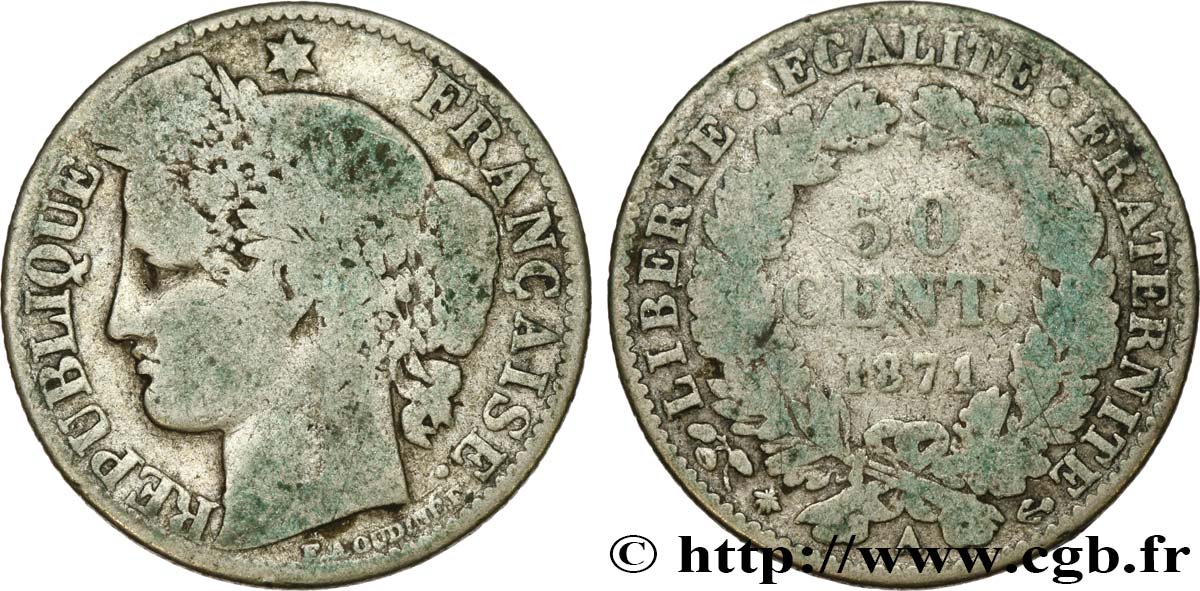 50 centimes Cérès, IIIe République 1871 Paris F.189/1 B10 
