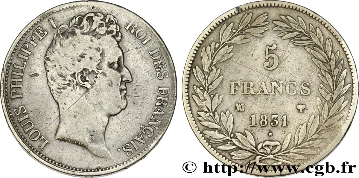 5 francs type Tiolier avec le I, tranche en creux 1831 Marseille F.315/23 VF25 