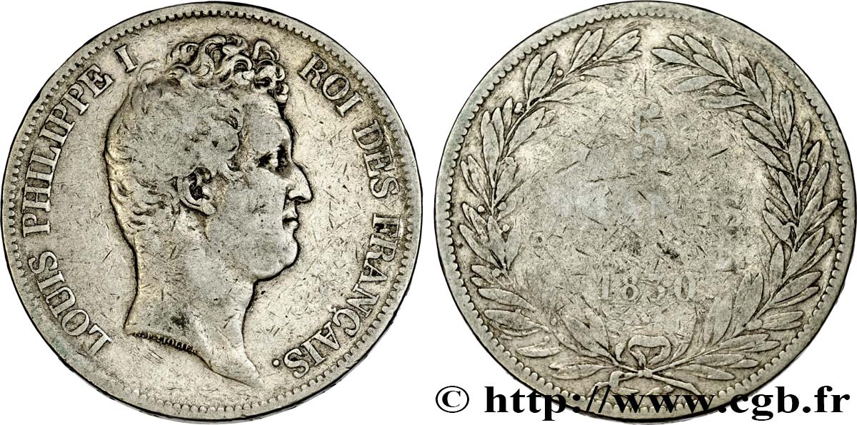 5 francs type Tiolier avec le I, tranche en relief 1830 Paris F.316/1 BC15 