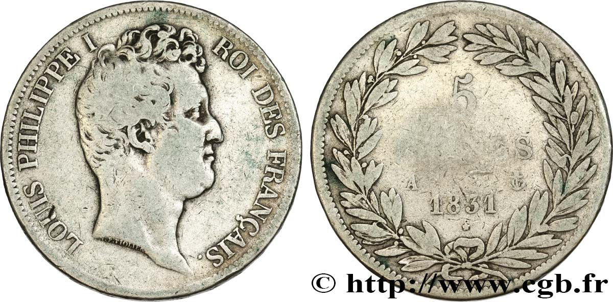 5 francs type Tiolier avec le I, tranche en relief 1831 Paris F.316/2 F15 