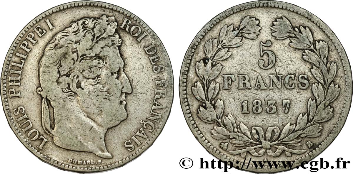 5 francs IIe type Domard 1837 Rouen F.324/62 BC25 