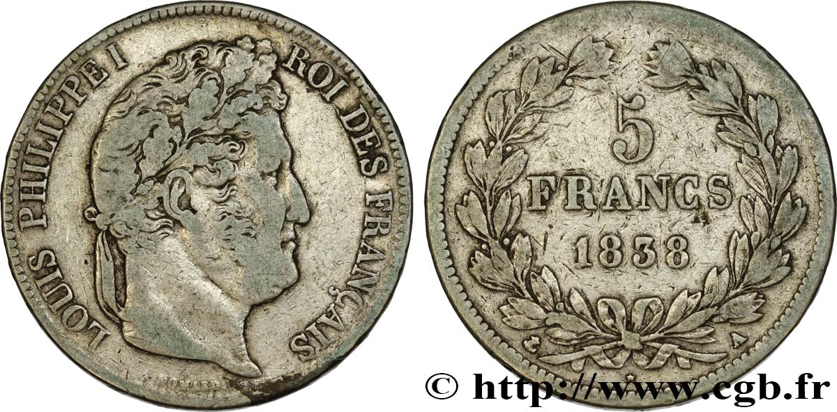 5 francs IIe type Domard 1838 Paris F.324/68 VF25 