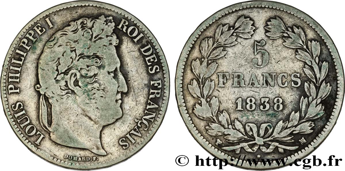 5 francs IIe type Domard 1838 Marseille F.324/73 S20 