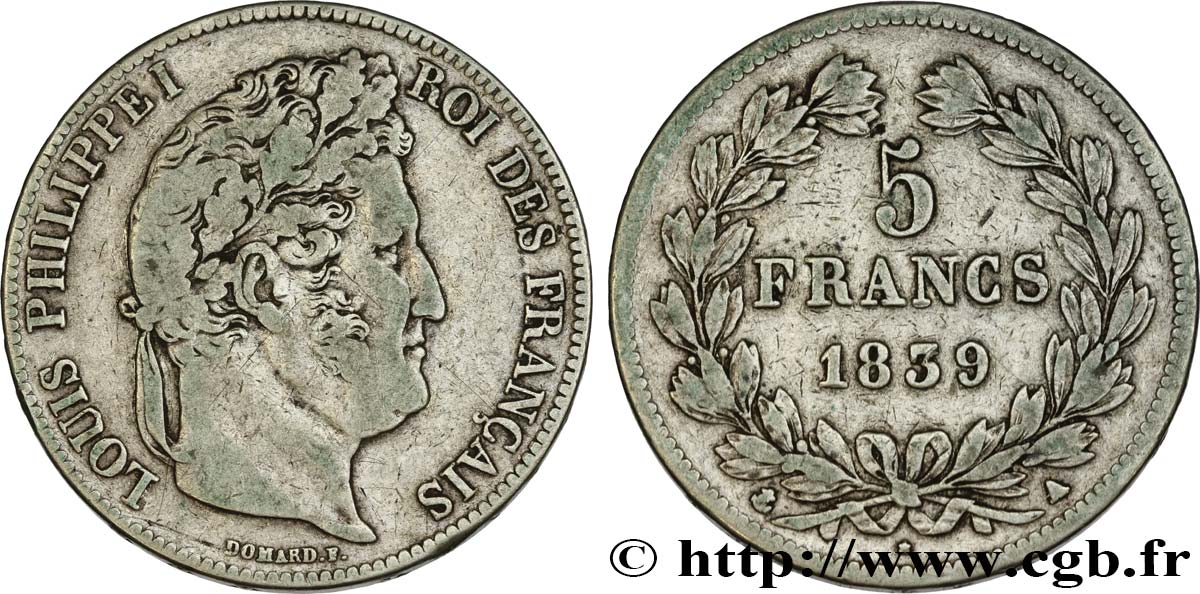 5 francs IIe type Domard 1839 Paris F.324/75 VF25 