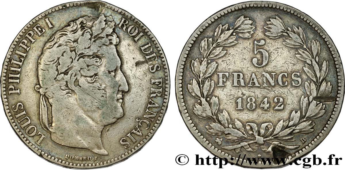 5 francs IIe type Domard 1842 Rouen F.324/96 TB 