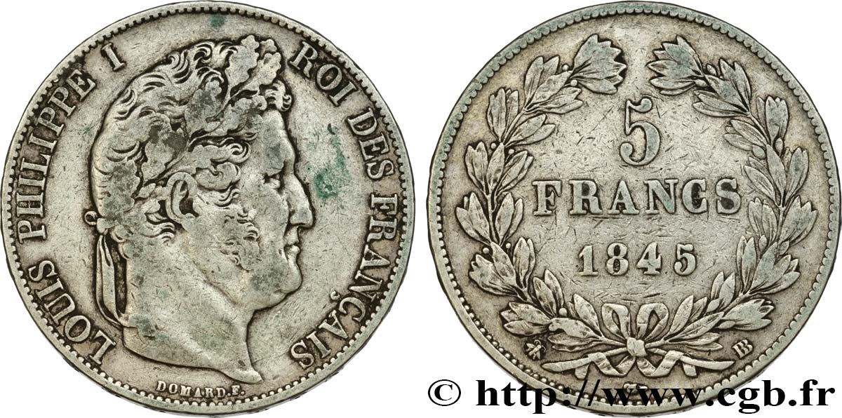 5 francs IIIe type Domard 1845 Strasbourg F.325/7 TB35 