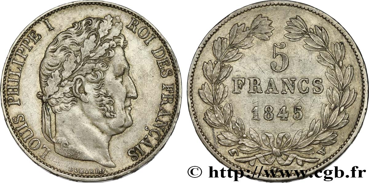 5 francs IIIe type Domard 1845 Lille F.325/9 AU50 